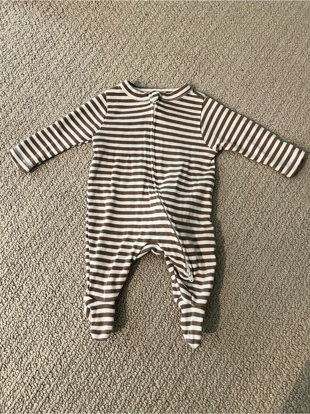 Striped Brown and Cream Baby One-Piece Footed Romper size NB